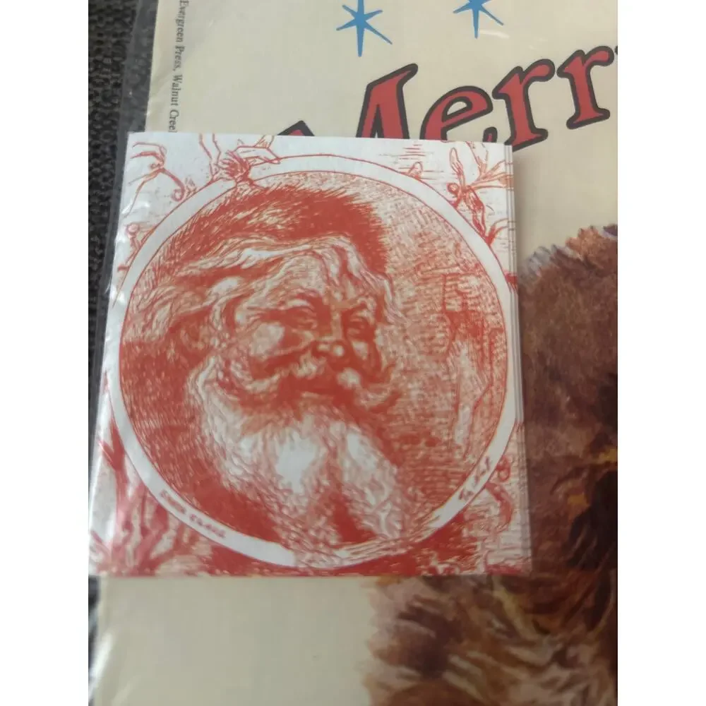 VTG Hallmark Evergreen Press Santa Christmas Gift Wrap 3 Gift Enclosures 20X28